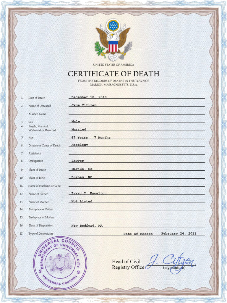 Customizable Affiliate Universal Death Certificate PSD Templates