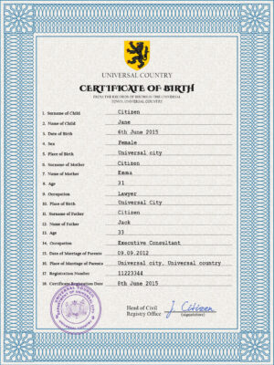 Authentic alpha awards Birth Certificate PSD Template