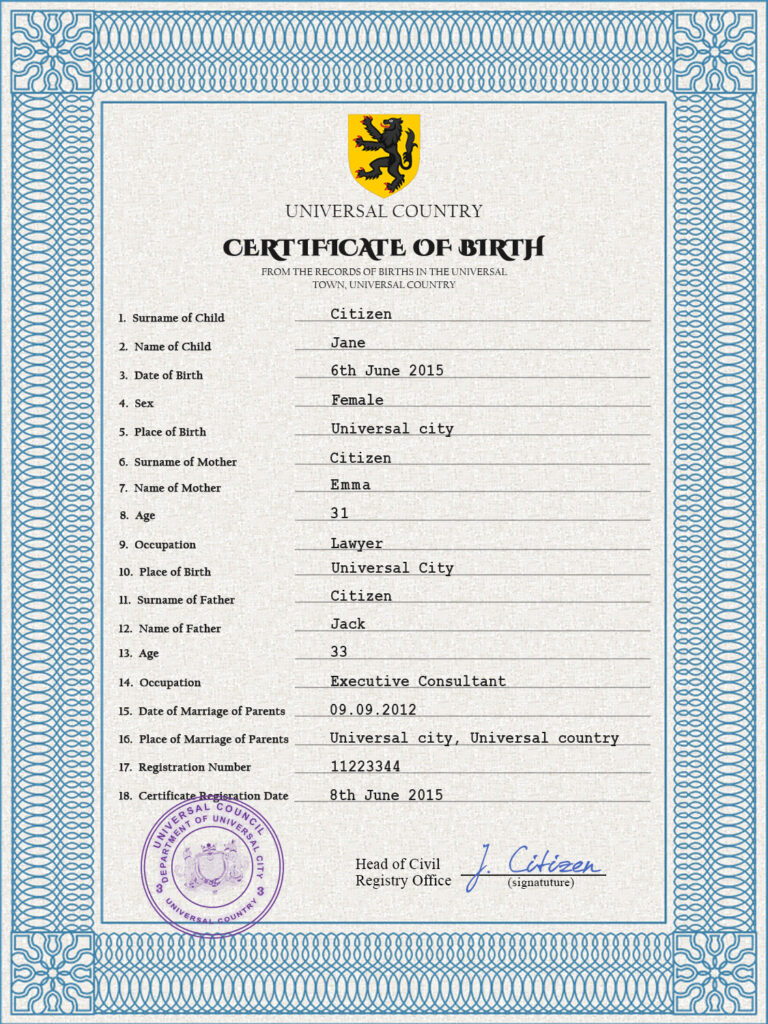 Authentic alpha awards Birth Certificate PSD Template