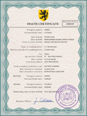 Customizable Apex Vital Record Universal Death Certificate PSD Templates