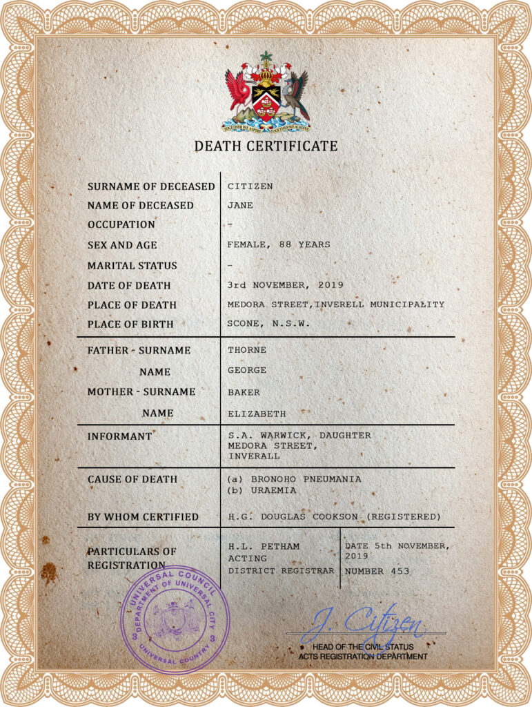 Customizable Arms Acclaimed Universal Death Certificate PSD Templates
