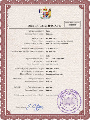 Customizable Arms First-Choice Vital Record Universal Death Certificate PSD Templates | Instant Download