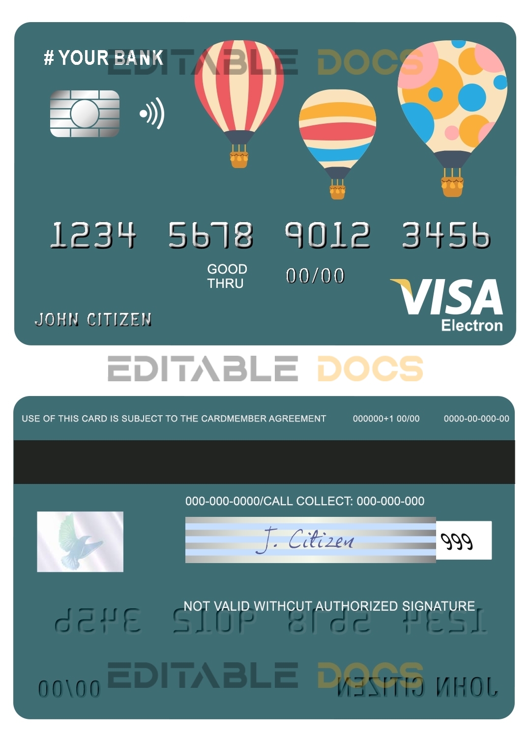 Fillable baloon bio universal visa electron card Templates | Layer-Based PSD
