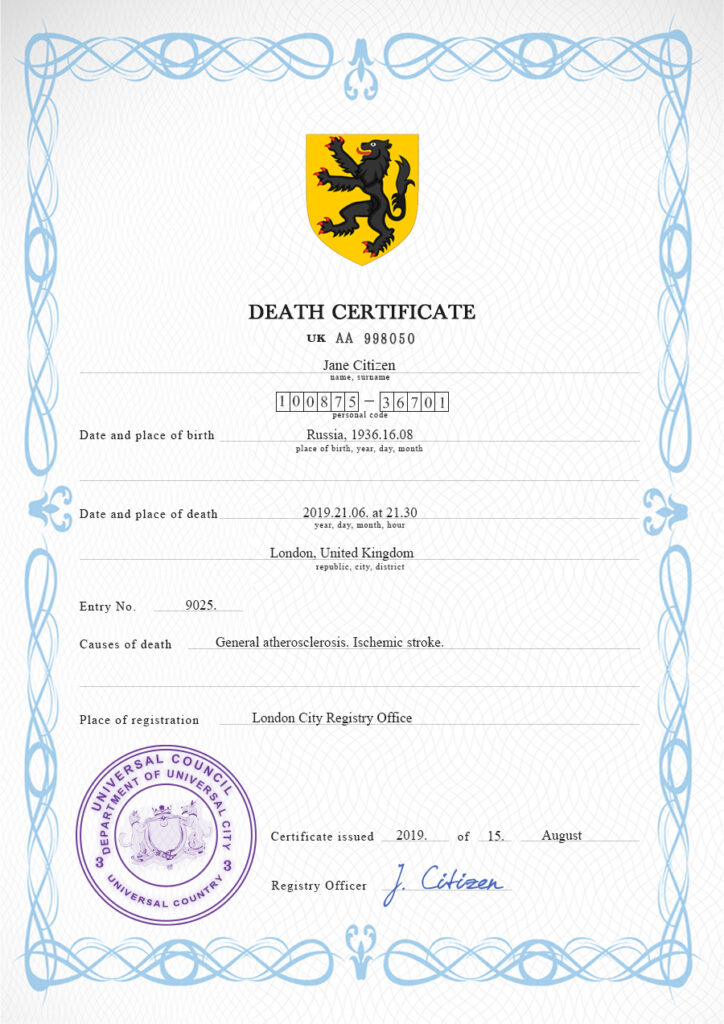 Customizable Blackout Universal Death Certificate PSD Templates