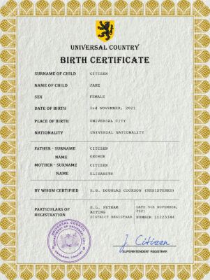 Authentic blackout universal Birth Certificate PSD Template