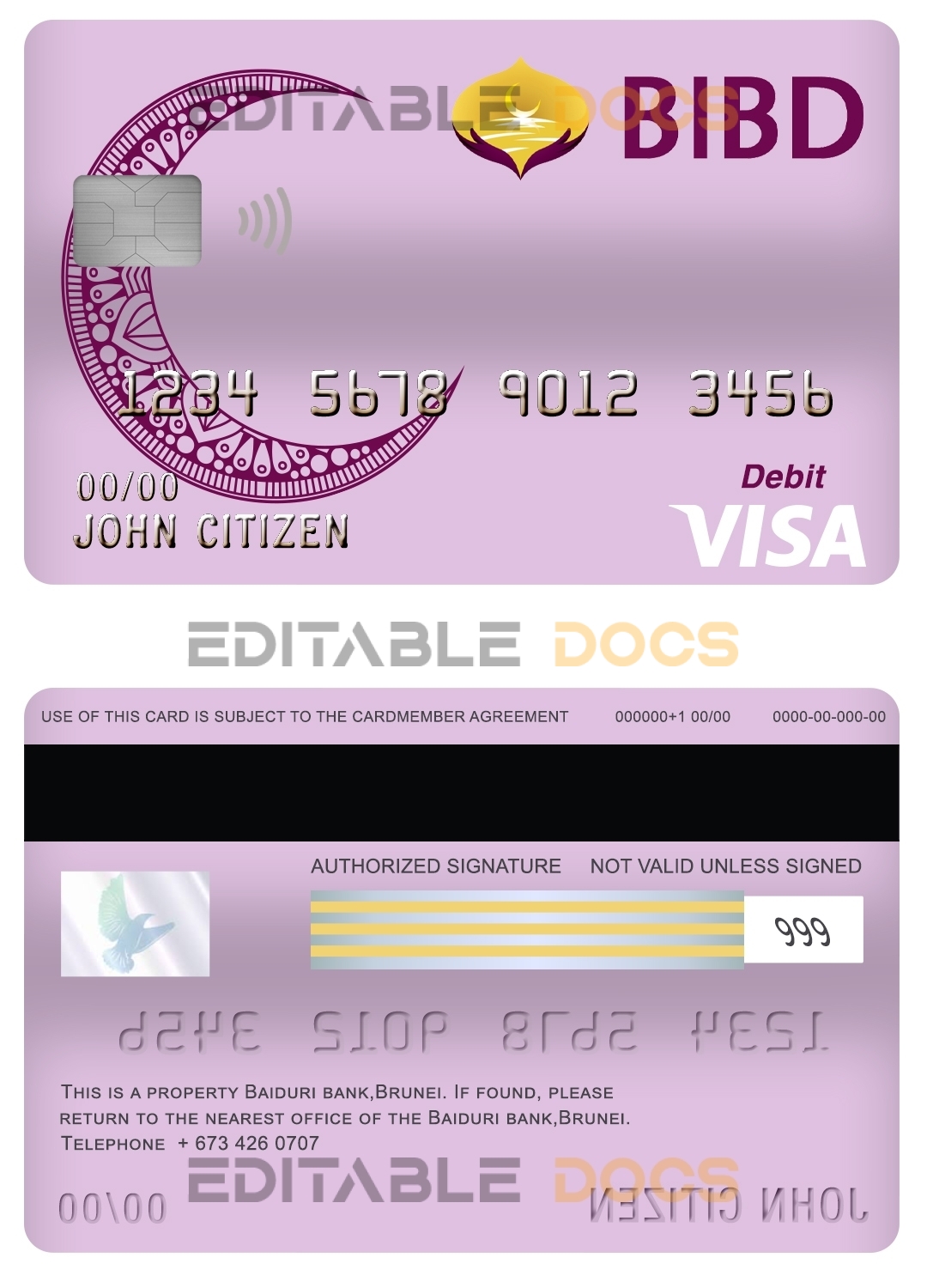 Editable brunei baiduri bank visa debit card Templates in PSD Format