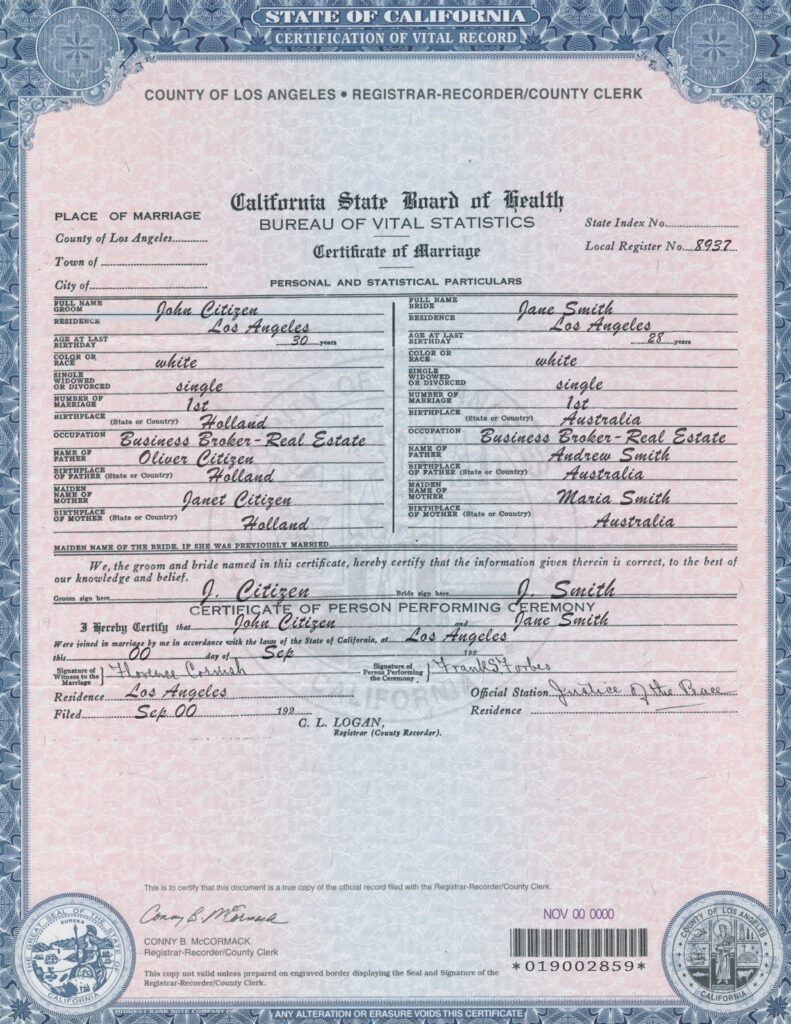 california Marriage Certificate Editable PSD Templates