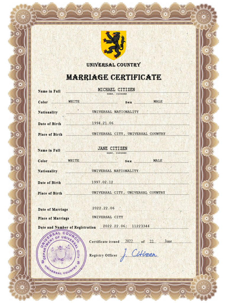 ceremony universal marriage certificate psd