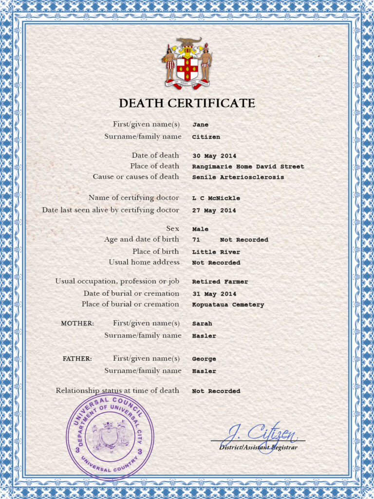 Customizable Certificate Leader Universal Death Certificate PSD Templates