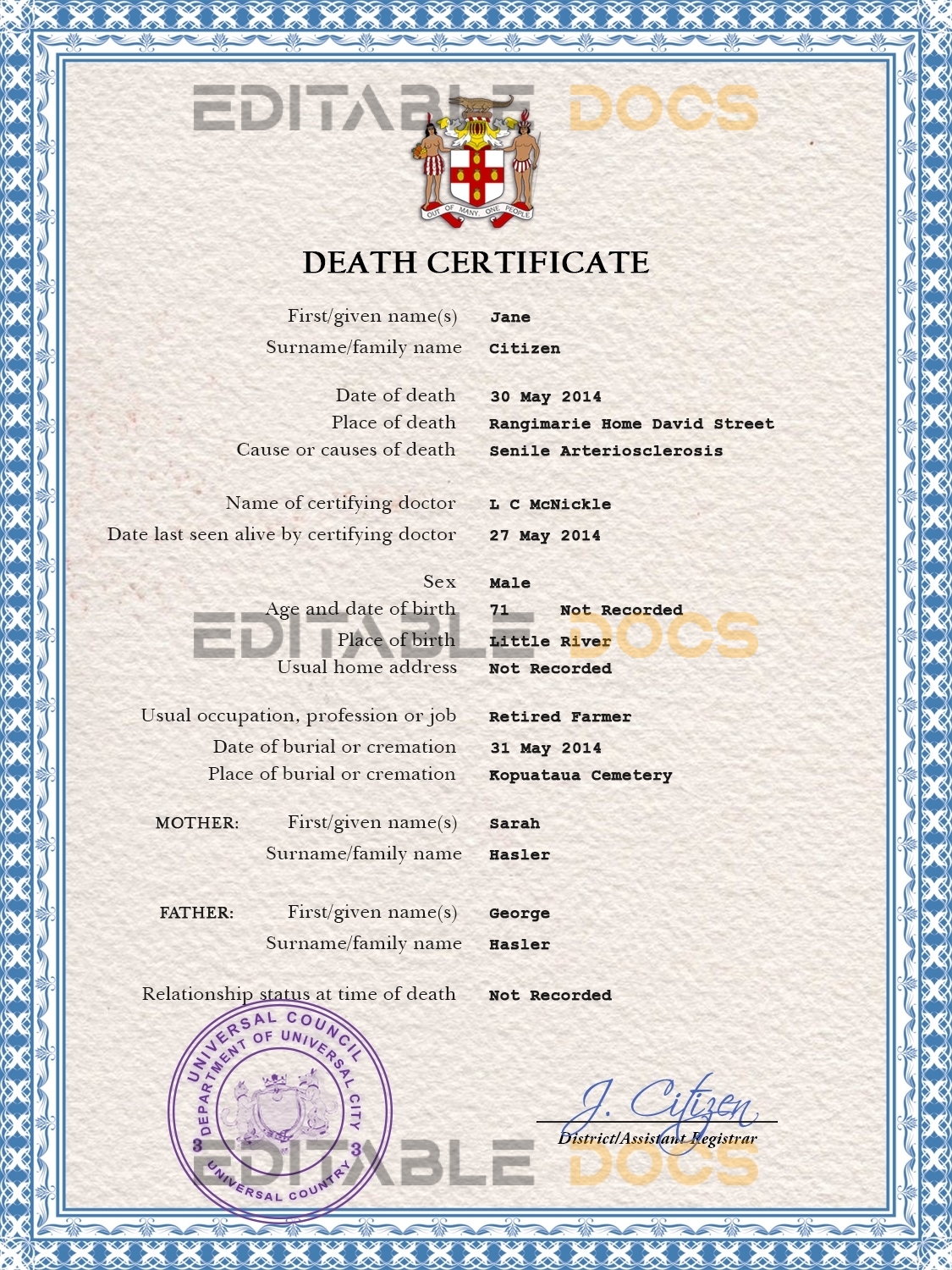 Customizable Certificate Leader Universal Death Certificate PSD Templates | Instant Download