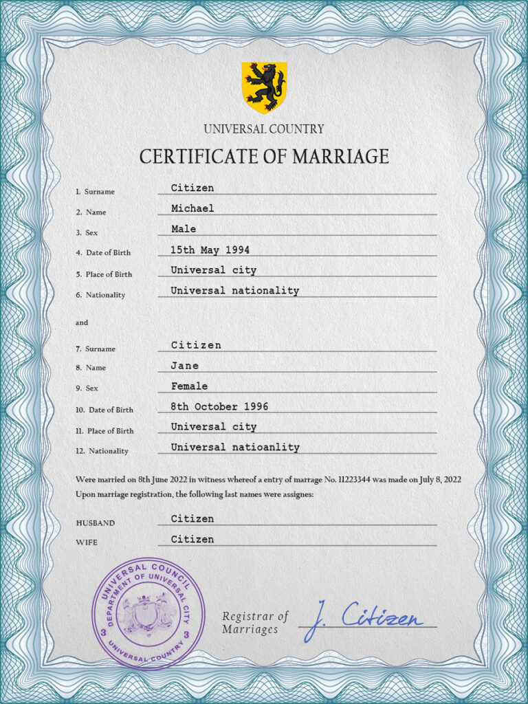 cherish universal Marriage Certificate