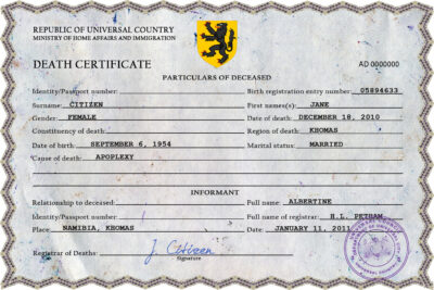 Customizable Click Vital Record Universal Death Certificate PSD Templates