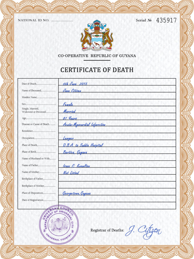 Customizable Coat Push Universal Death Certificate PSD Templates