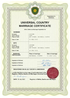 comfort universal Marriage Certificate