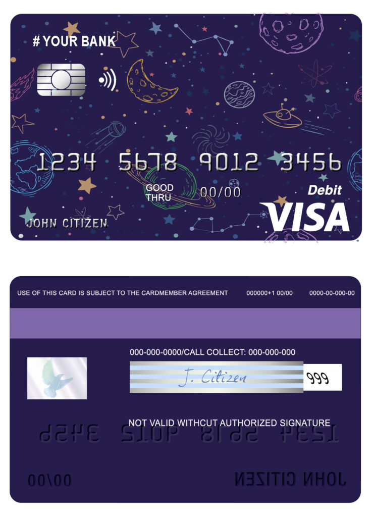 Editable creative space universal visa card Templates
