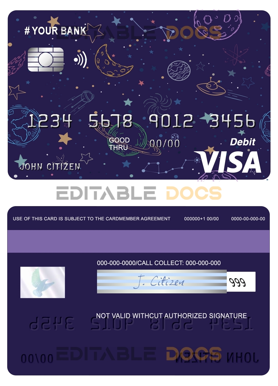 Editable creative space universal visa card Templates in PSD Format