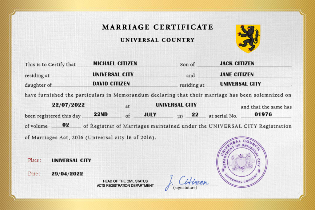 destiny universal Marriage Certificate psd