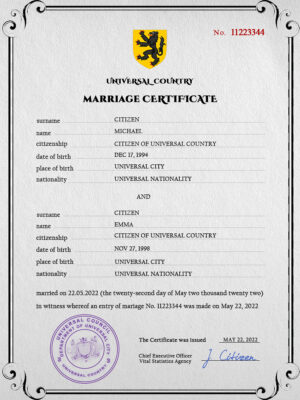 destiny universal Marriage Certificate