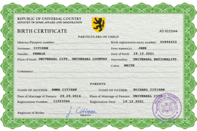 Authentic dime project universal Birth Certificate PSD Template