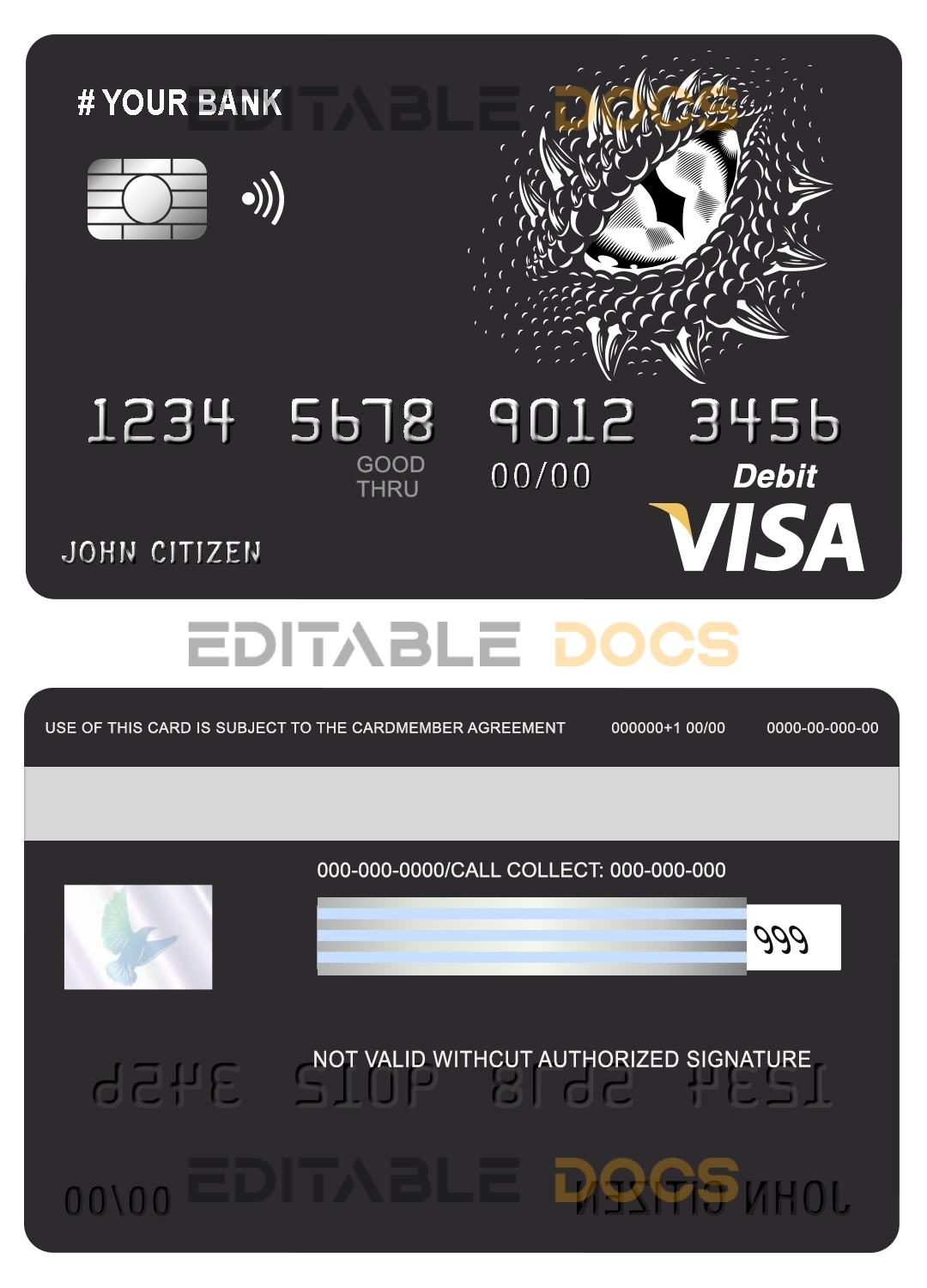 Editable dragonella universal visa card Templates in PSD Format