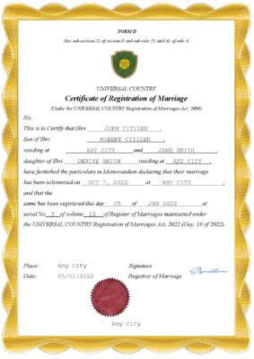 dreams universal Marriage Certificate