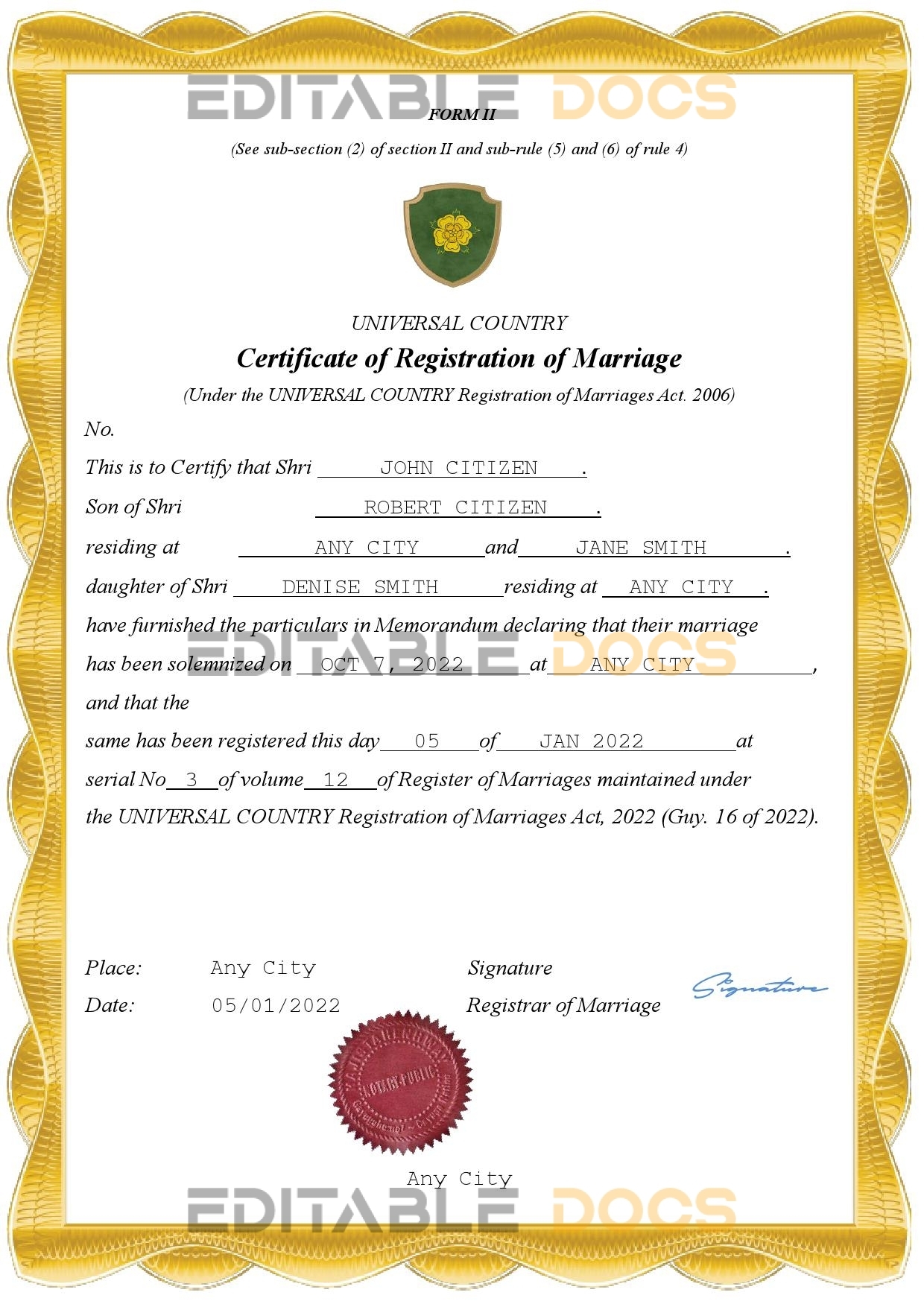 dreams universal Marriage Certificate | Editable PDF Templates