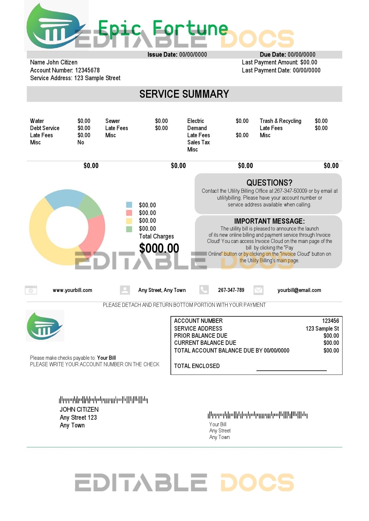 epic fortune universal multipurpose utility bill template in Word and PDF format