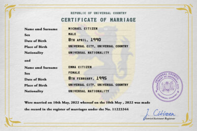 fine universal Marriage Certificate