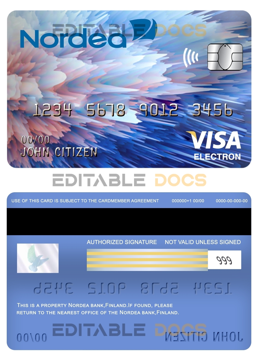 Fillable finland nordea bank visa electron card Templates | Layer-Based PSD