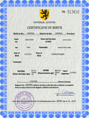 Authentic flow universal Birth Certificate PSD Template