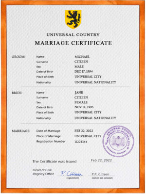 foregorund universal Marriage Certificate