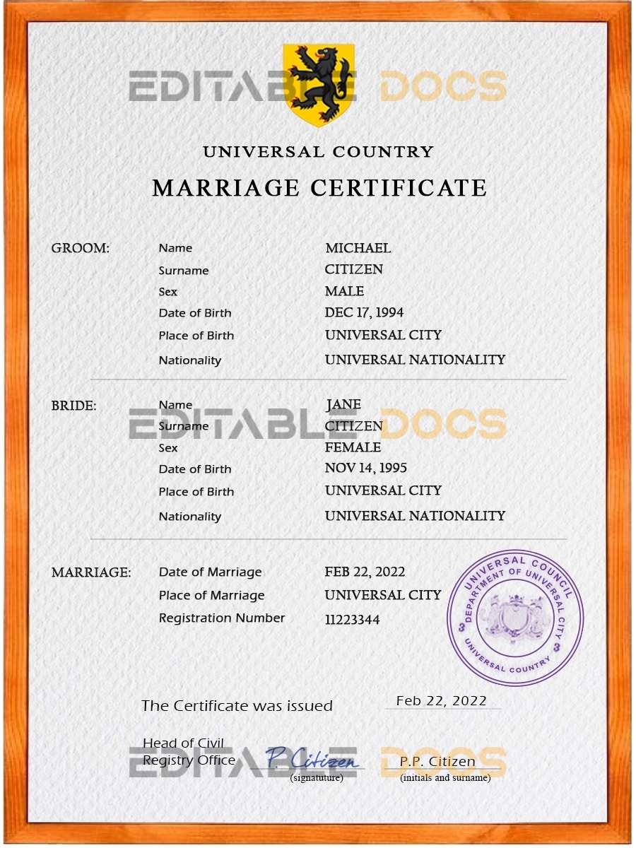 foregorund universal Marriage Certificate | Editable PSD Templates