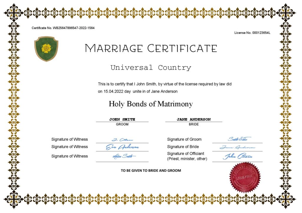 fresh universal Marriage Certificate