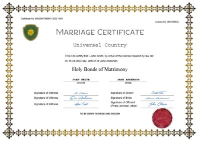 fresh universal Marriage Certificate