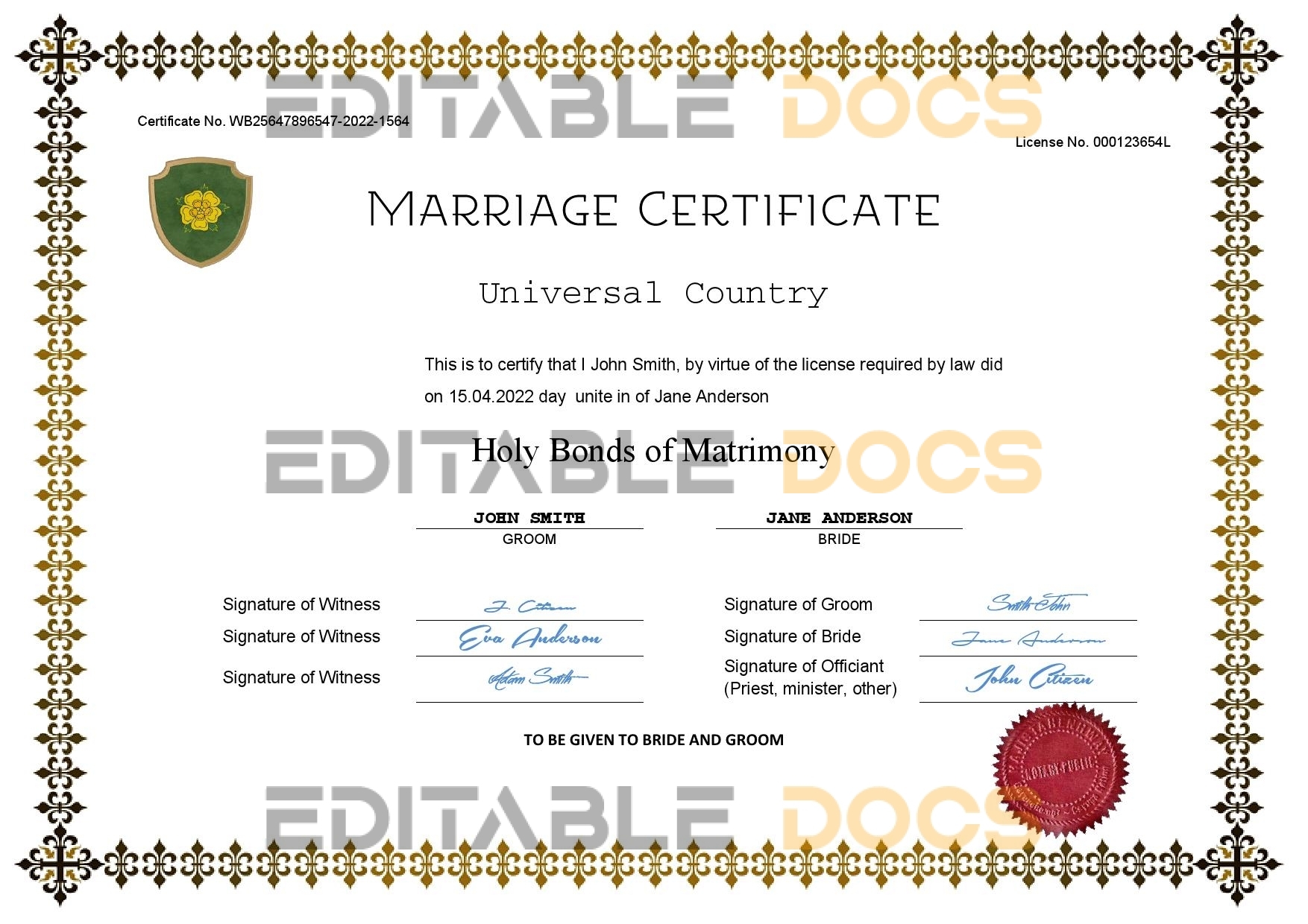 fresh universal Marriage Certificate | Editable PDF Templates