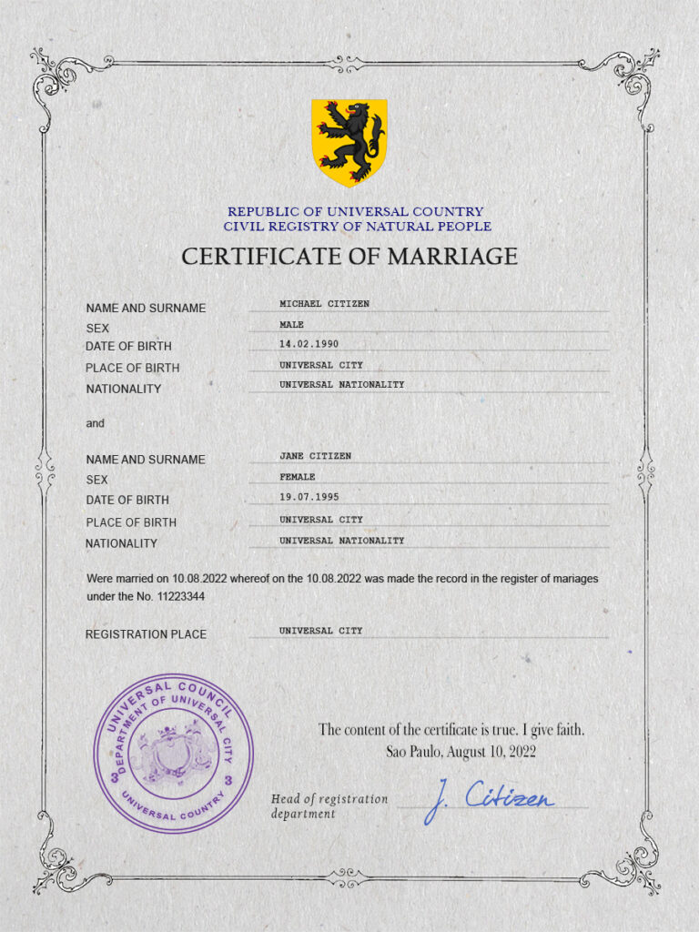 gloss universal Marriage Certificate psd