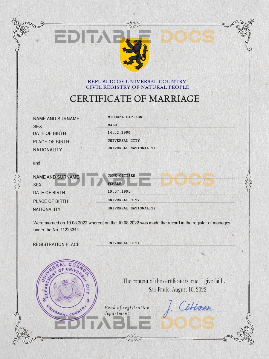 gloss universal Marriage Certificate | Editable PSD Templates