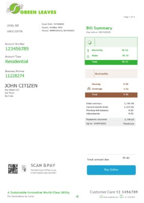 green leaves universal multipurpose utility bill template in Word and PDF format
