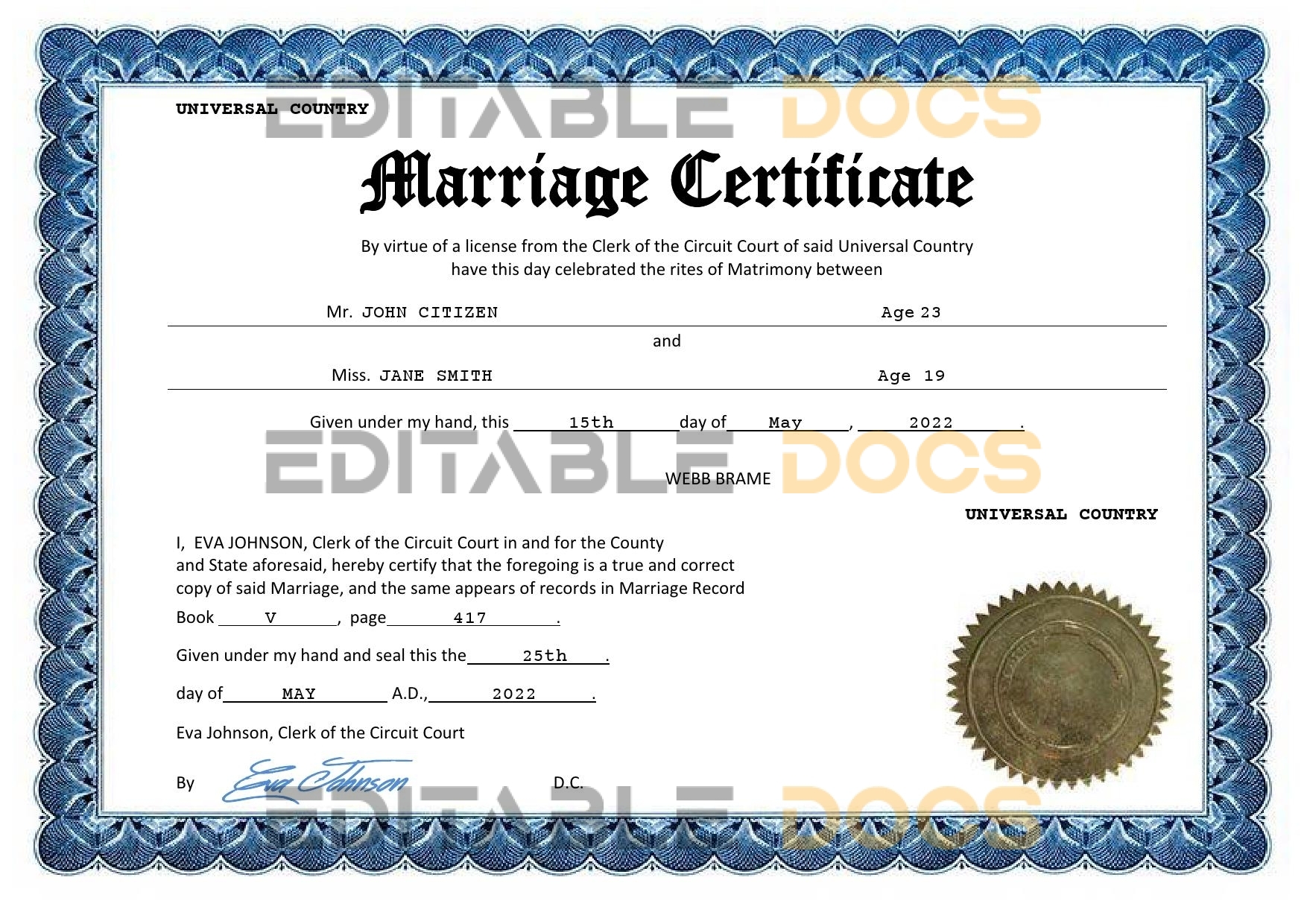 happy universal Marriage Certificate | Editable PDF Templates