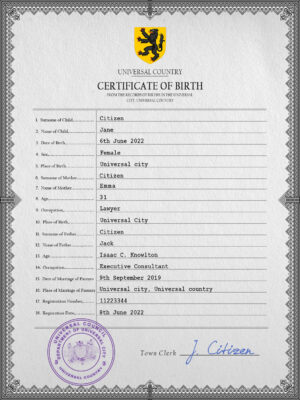 Authentic horizon universal Birth Certificate PSD Template