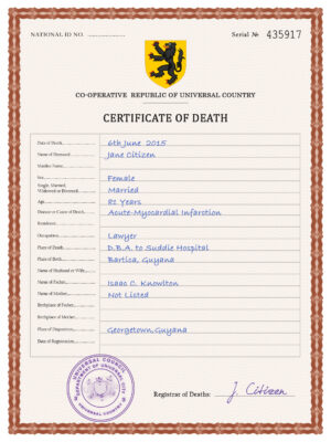 Customizable Horizon Vital Record Universal Death Certificate PSD Templates