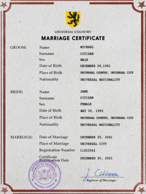 iconic token universal Marriage Certificate psd