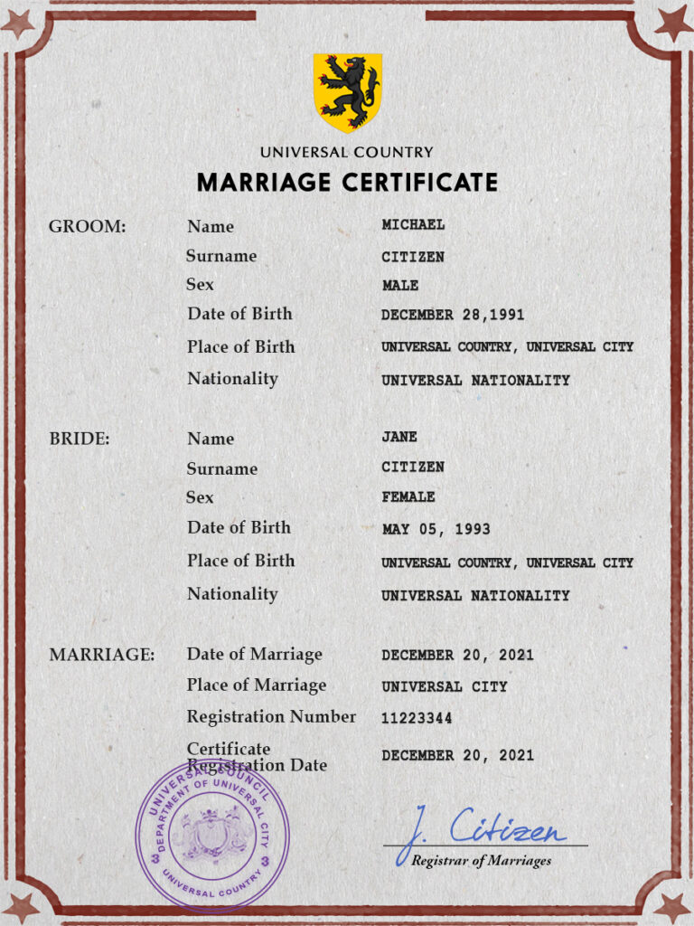 iconic token universal Marriage Certificate psd