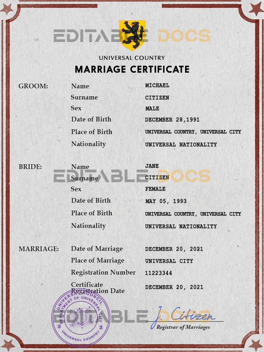 iconic token universal Marriage Certificate | Editable PSD Templates