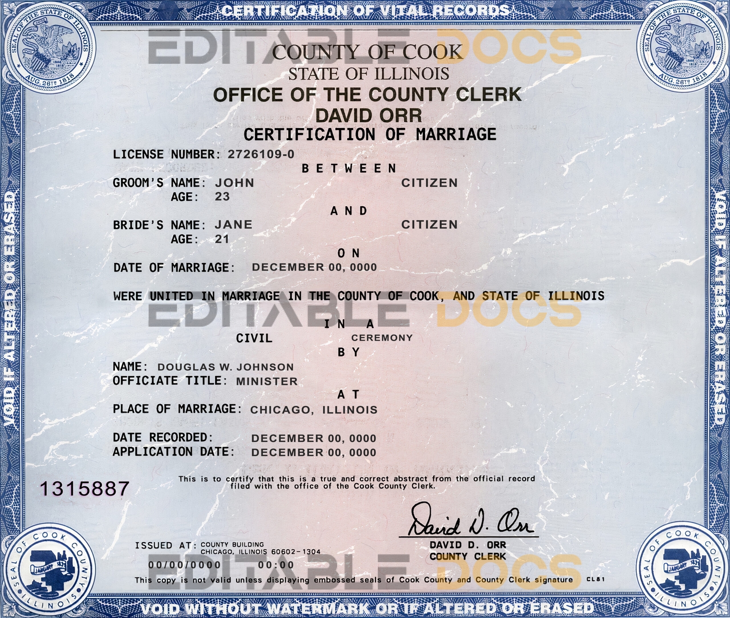 illinois Marriage Certificate | Editable PSD Templates