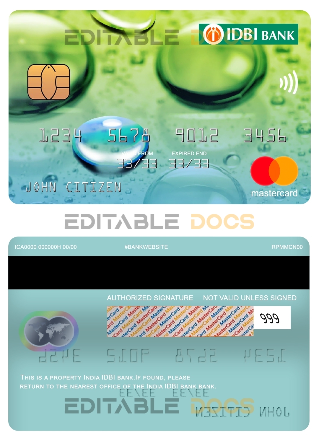 Fillable india IDBI bank mastercard Templates | Layer-Based PSD