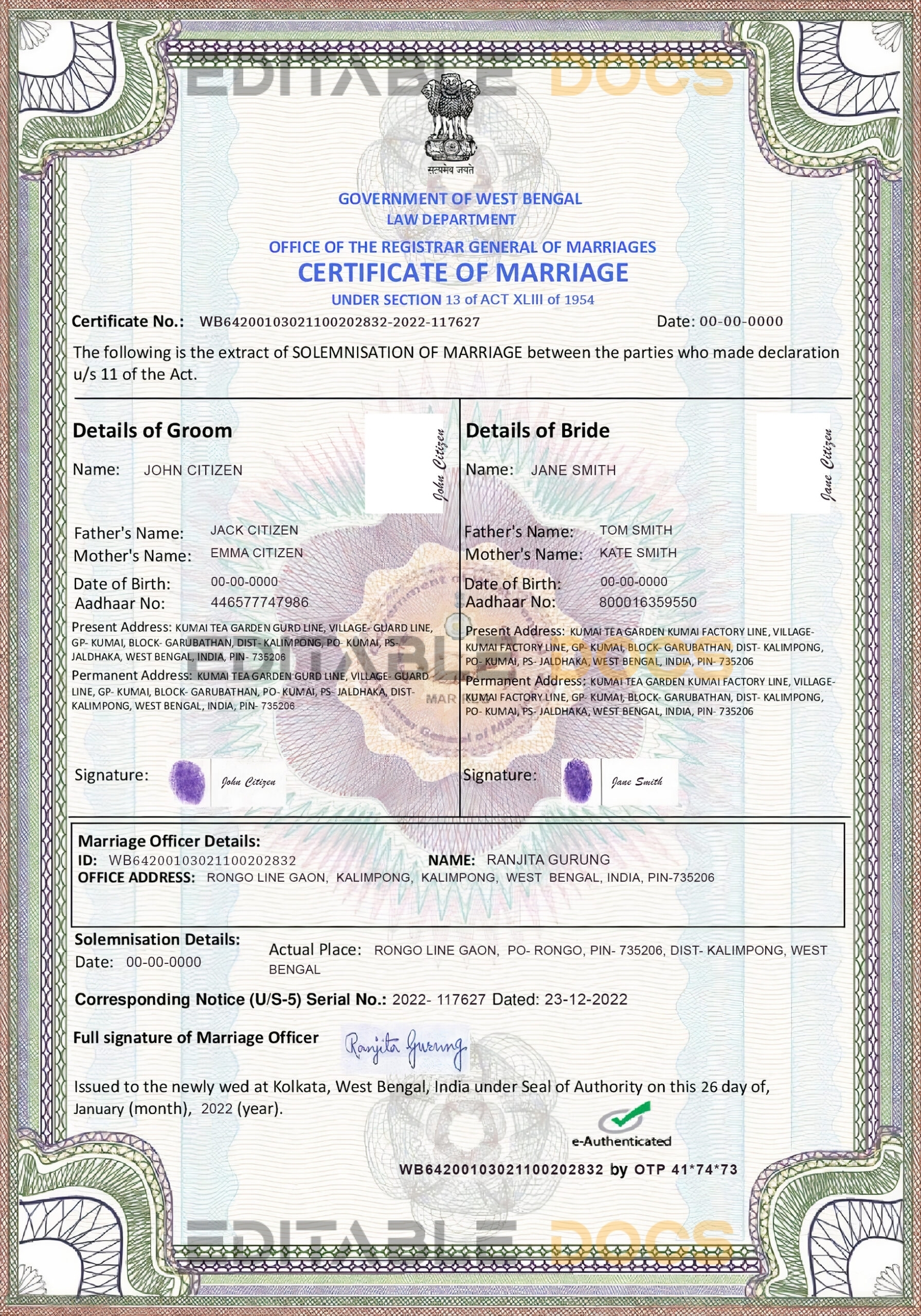 india Marriage Certificate | Editable PSD Templates