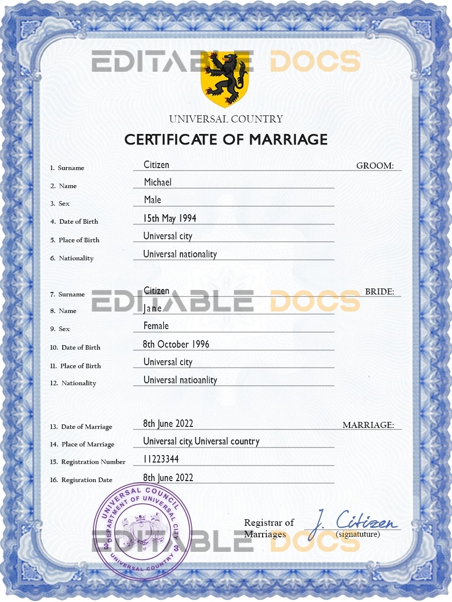 lensman universal Marriage Certificate | Editable PSD Templates