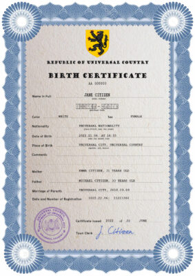 Authentic loop editor universal Birth Certificate PSD Template