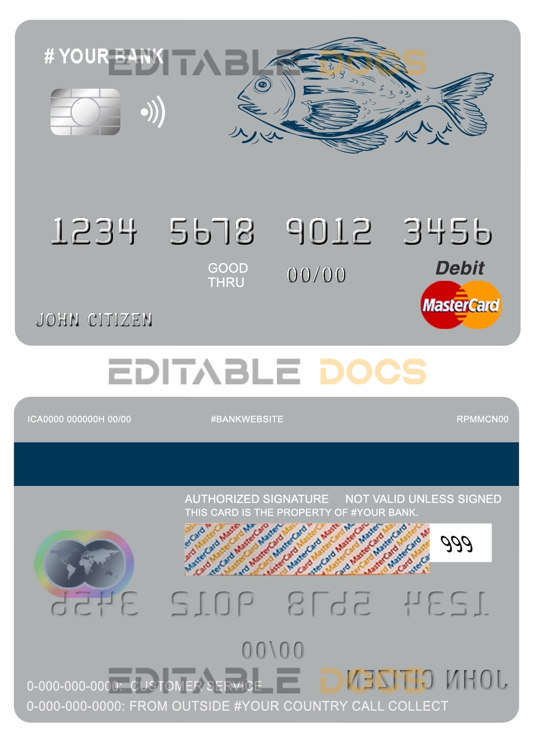 Editable lucky fish universal multipurpose bank mastercard debit credit card Templates in PSD Format